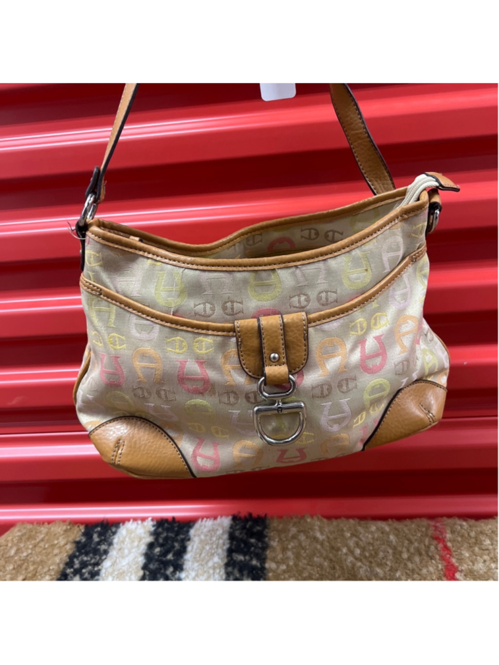 Women's Aigner Beige & Brown Monogram Shoulder Bag One Size